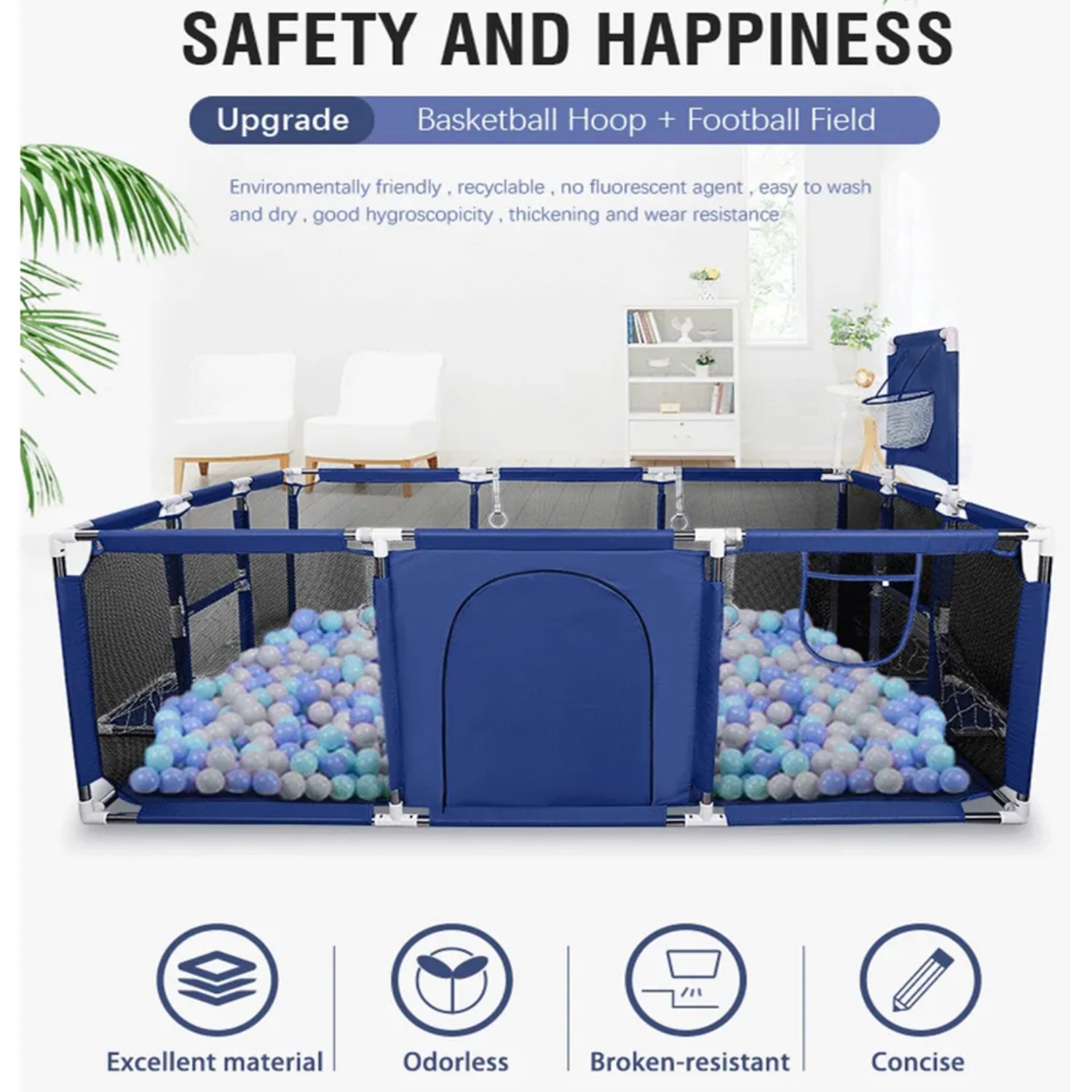 CORRAL SEGURIDAD MUNDO ONLINE LIFE-2223 AZUL MARINO BEBES 180 CM. CON ARO Y ARCO - 7