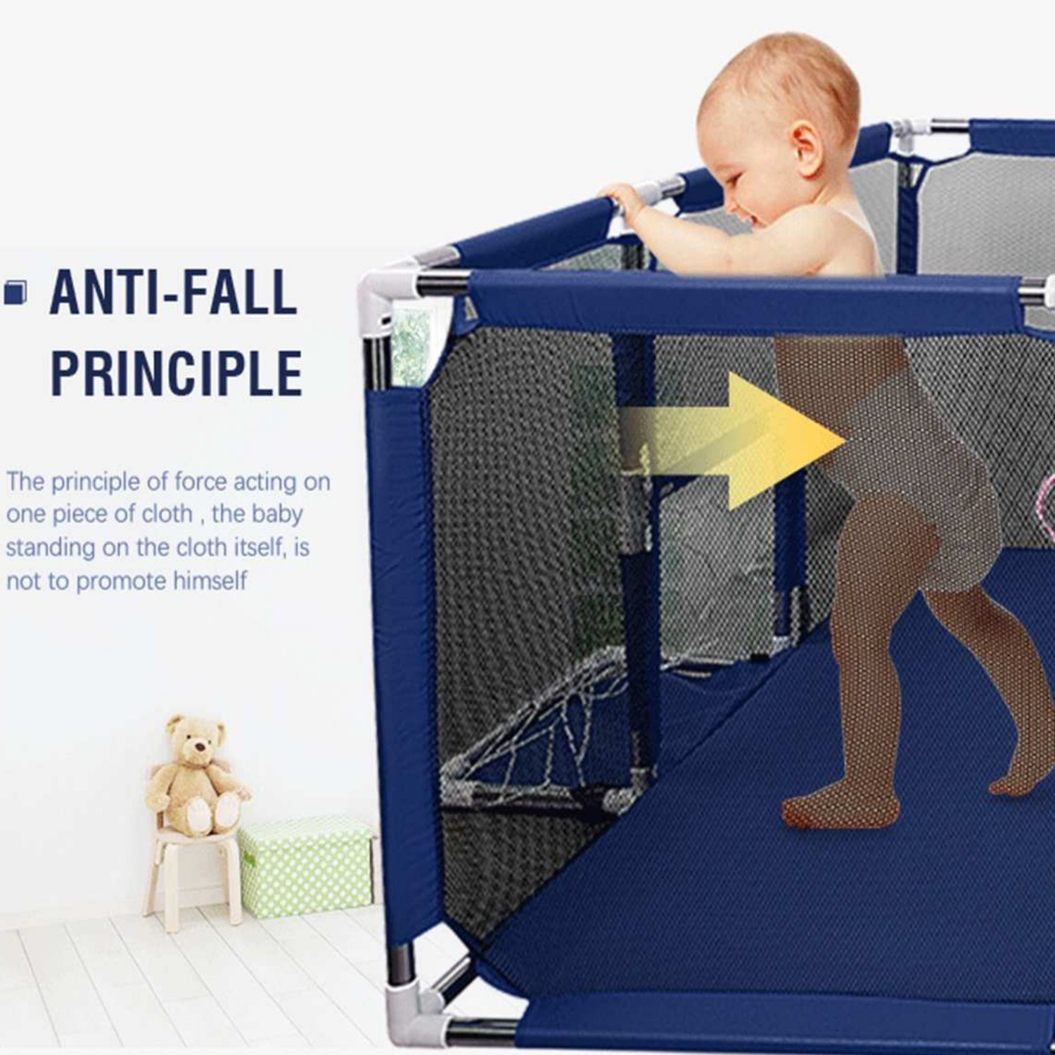 CORRAL SEGURIDAD MUNDO ONLINE LIFE-2223 AZUL MARINO BEBES 180 CM. CON ARO Y ARCO - 8