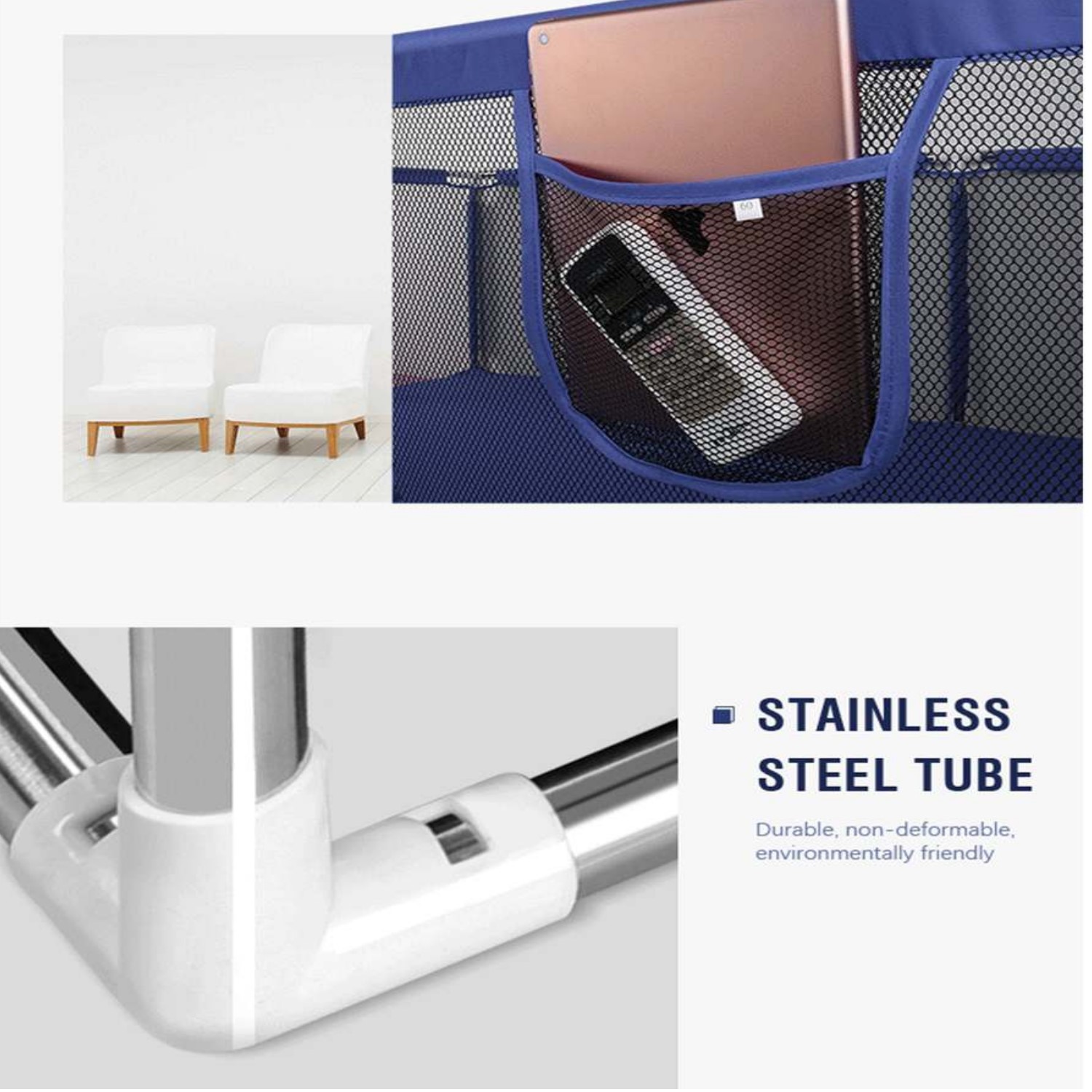 CORRAL SEGURIDAD MUNDO ONLINE LIFE-2223 AZUL MARINO BEBES 180 CM. CON ARO Y ARCO - 9
