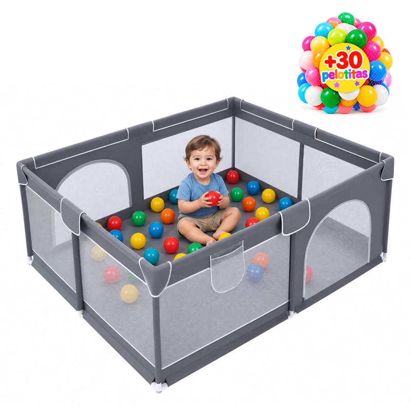 CORRAL SEGURIDAD MUNDO ONLINE LIFE-2279 ACERO INOXIDABLE GRIS BEBE CUADRADO 120 CM - 1