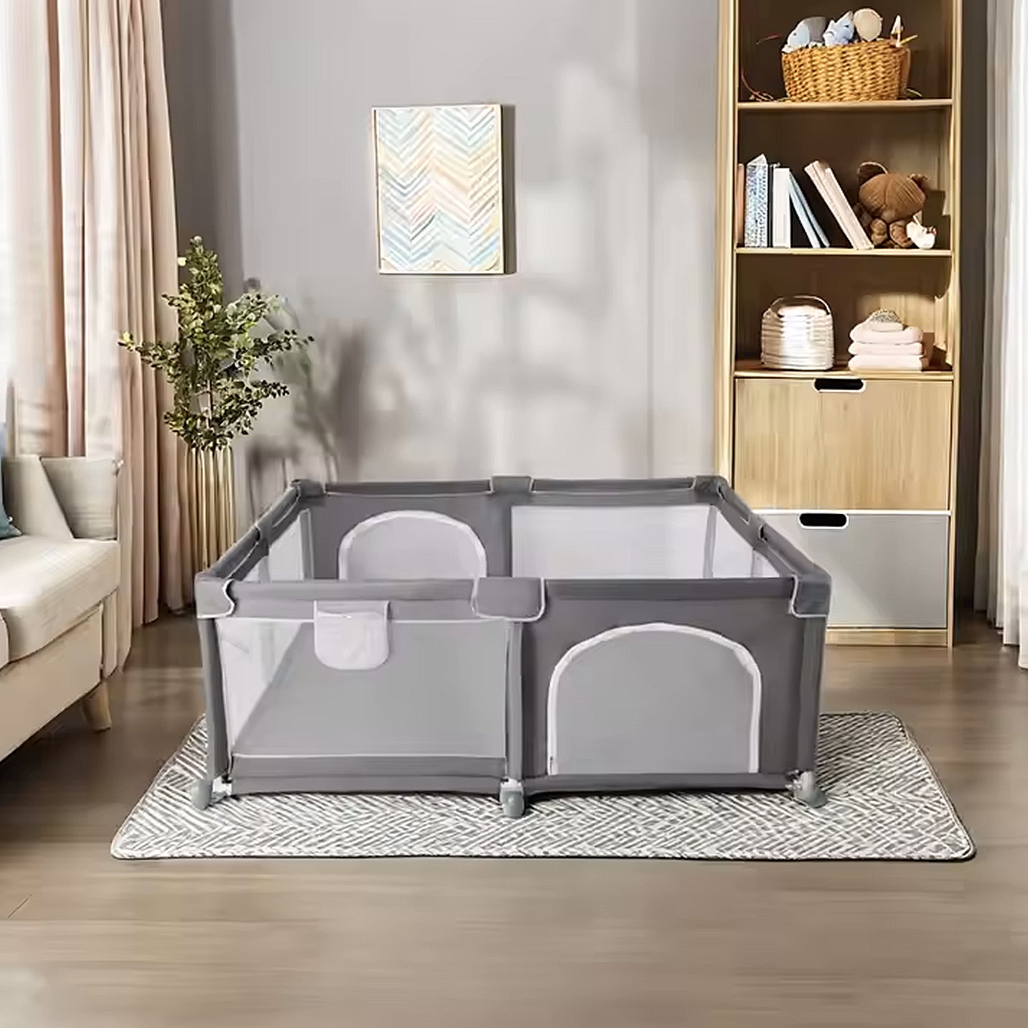 CORRAL SEGURIDAD MUNDO ONLINE LIFE-2279 ACERO INOXIDABLE GRIS BEBE CUADRADO 120 CM - 4