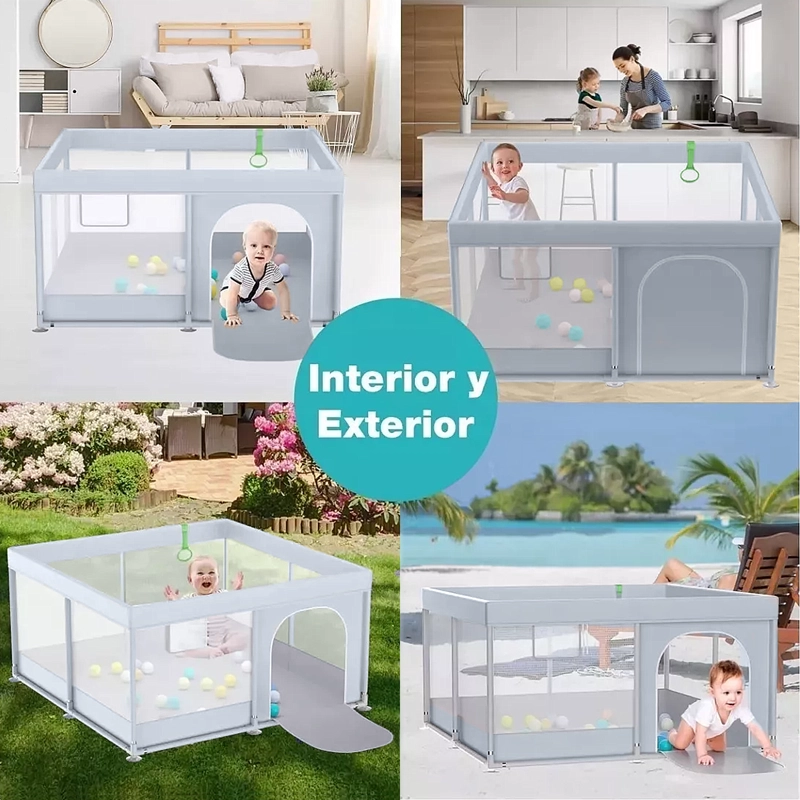 CORRAL SEGURIDAD MUNDO ONLINE LIFE-2279 ACERO INOXIDABLE GRIS BEBE CUADRADO 120 CM - 5