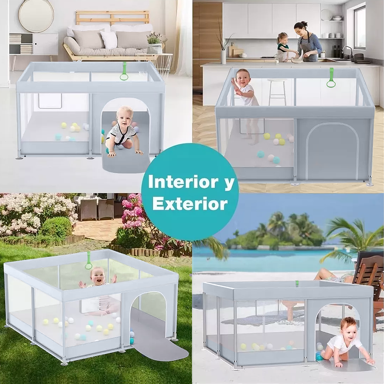 CORRAL SEGURIDAD MUNDO ONLINE LIFE-2279 ACERO INOXIDABLE GRIS BEBE CUADRADO 120 CM - 5