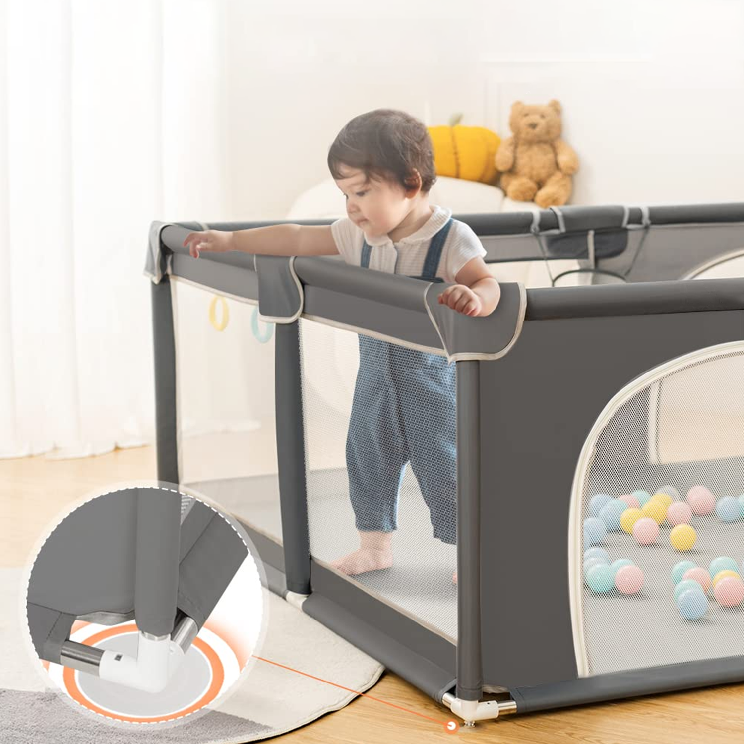 CORRAL SEGURIDAD MUNDO ONLINE LIFE-2282 GRIS BEBE 180 CM RECTANGULAR - 4