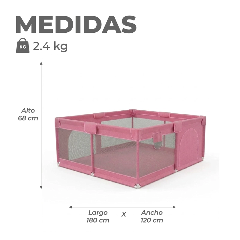 CORRAL SEGURIDAD MUNDO ONLINE LIFE-2283 ACERO INOXIDABLE ROSADO BEBE 180CM RECTANGULAR - 3