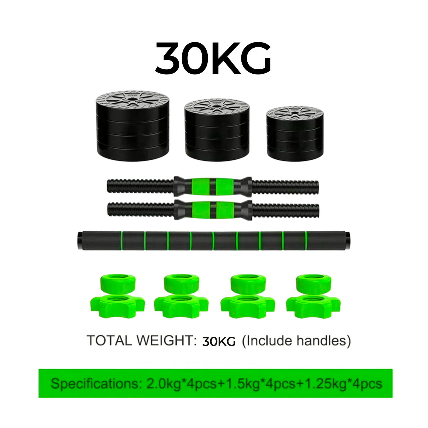 JUEGO DE MANCUERNAS MUNDO ONLINE 30 KG CON UNION LIGHT GREEN - 6