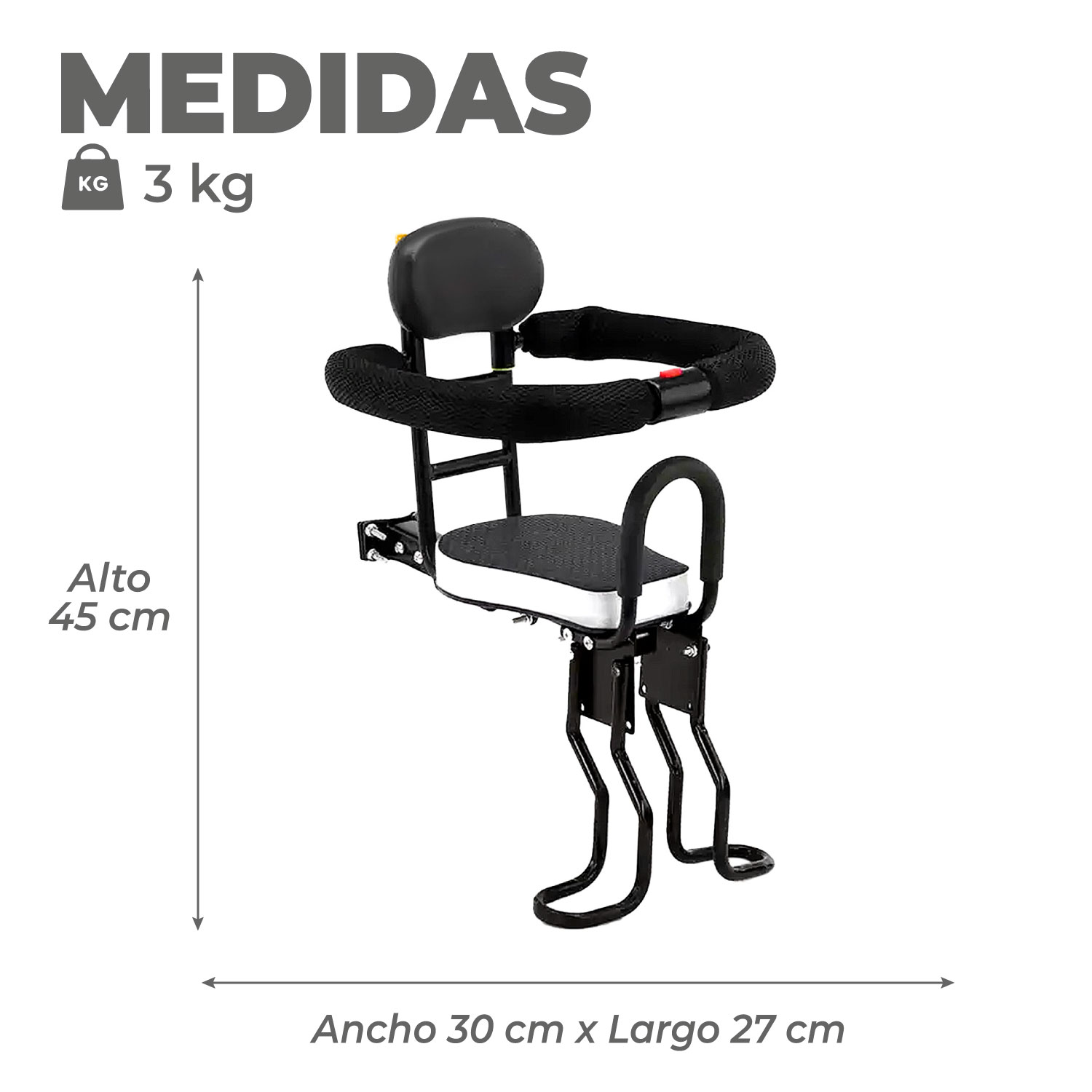 ASIENTO DE NIÑO MUNDO ONLINE ACERO PARA BICICLETA AJUSTABLE CON MANGO - 3
