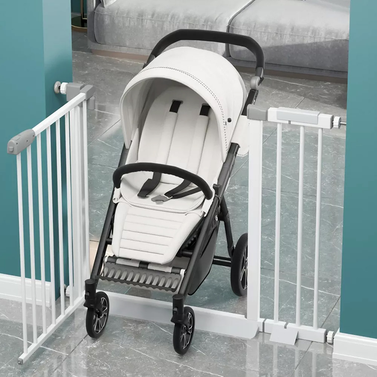 REJA SEGURIDAD MUNDO ONLINE BLANCO ESCALERA PARA BEBE Y MASCOTAS 76 A 97 CM - 6