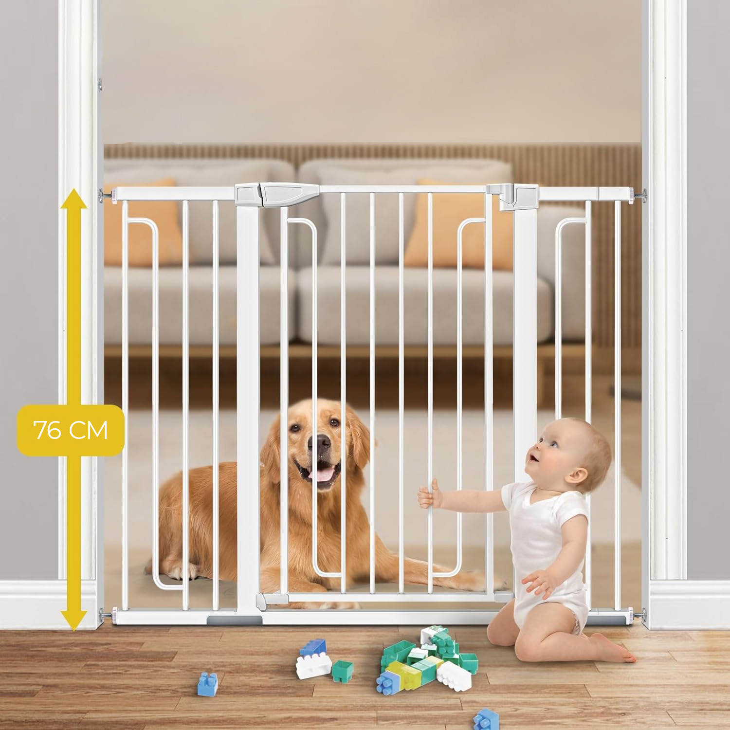REJA SEGURIDAD MUNDO ONLINE BLANCO ESCALERA PARA BEBE Y MASCOTAS 76 A 97 CM - 7