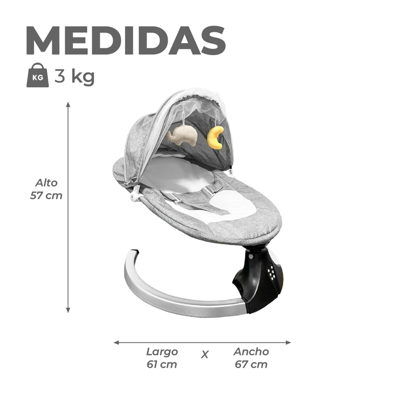 SILLA MUNDO ONLINE MECEDORA BEBÉ INALÁMBRICA MUSICAL BLUETOOTH GRIS - 3