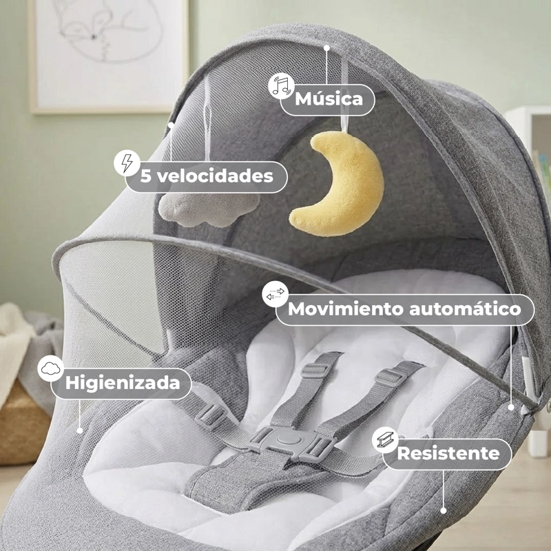 SILLA MUNDO ONLINE MECEDORA BEBÉ INALÁMBRICA MUSICAL BLUETOOTH GRIS - 4