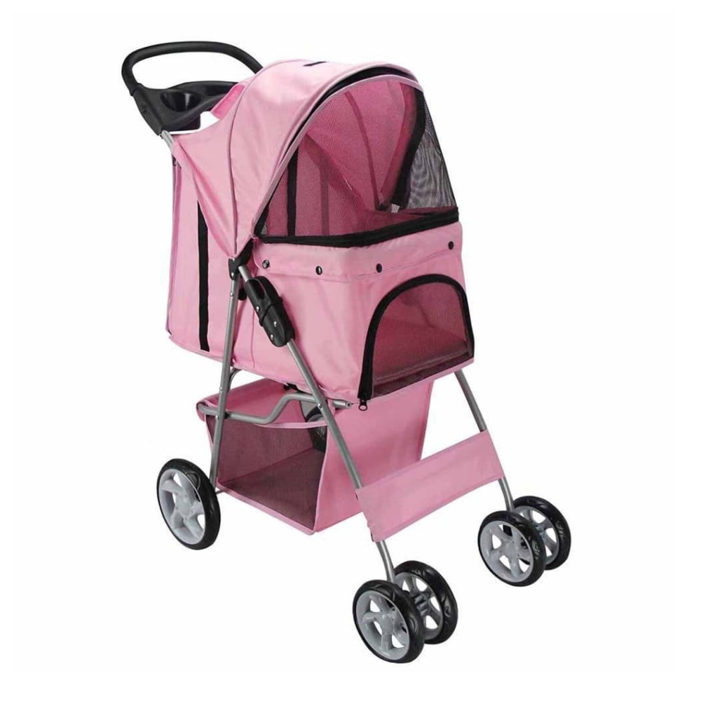 COCHE PARA MASCOTA DE CUATRO RUEDAS ROSADO - 1