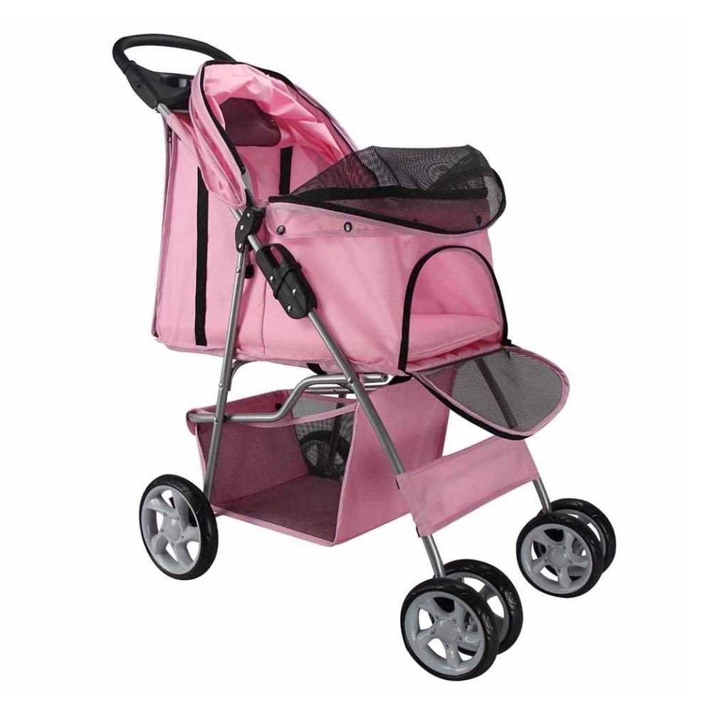 COCHE PARA MASCOTA DE CUATRO RUEDAS ROSADO - 2