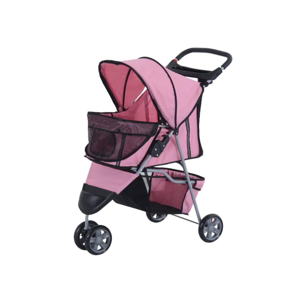COCHE PARA MASCOTA DE TRES RUEDAS ROSADO - 2