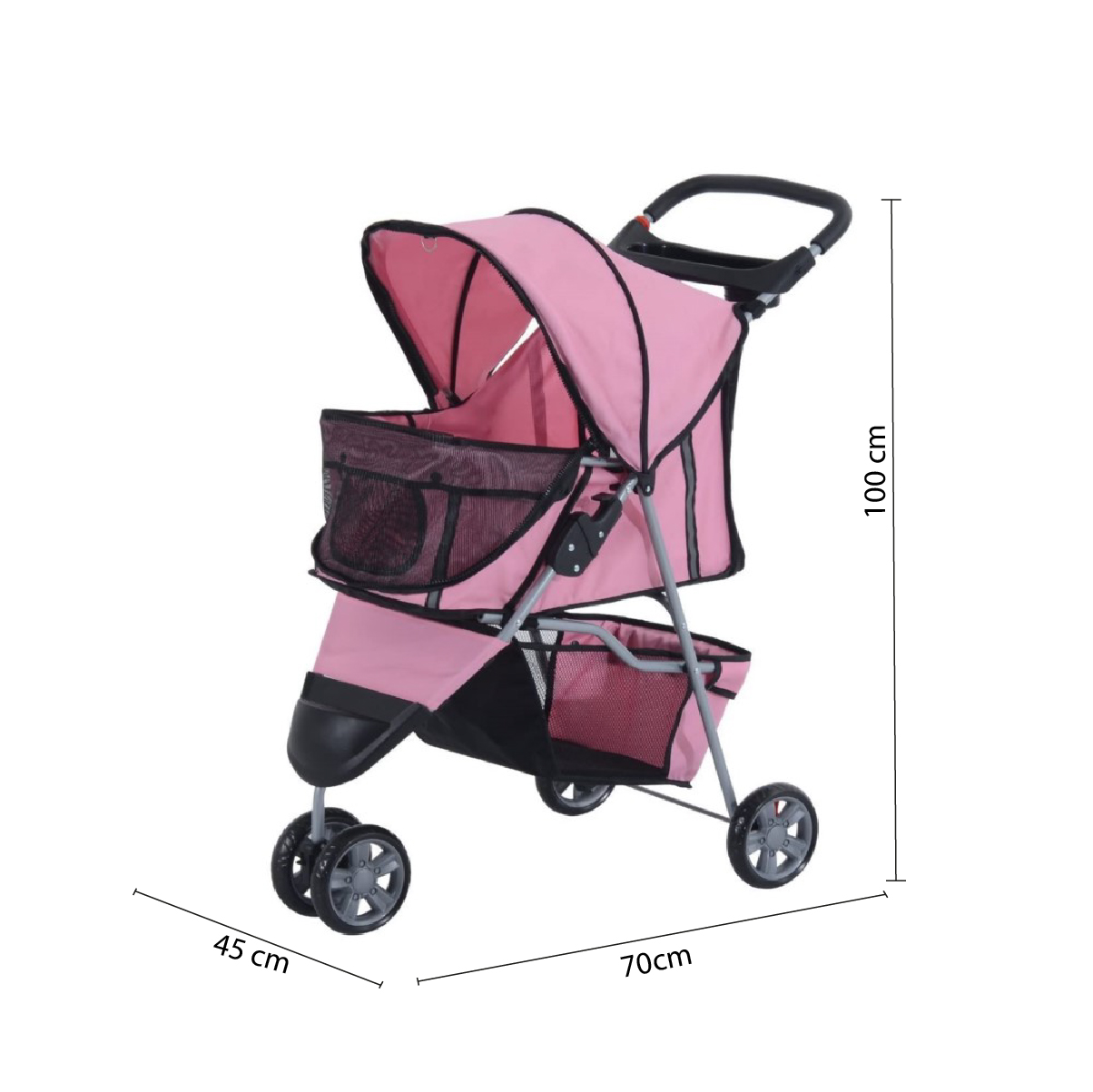 COCHE PARA MASCOTA DE TRES RUEDAS ROSADO - 6