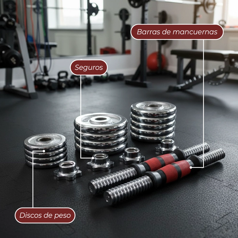 SET DE MANCUERNAS Y BARRA SPORTIME ACERO 15KG CROMADAS + MALETÍN - 6