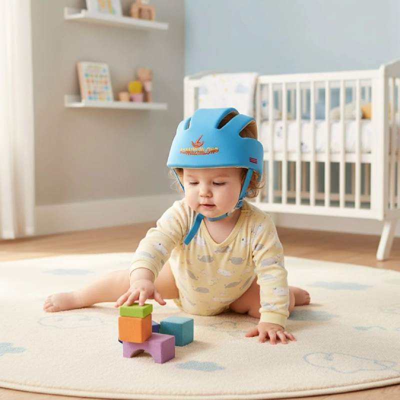 CASCO PROTECCIÓN SEGURIDAD BEBE ANTIGOLPES GATEO CELESTE - 5