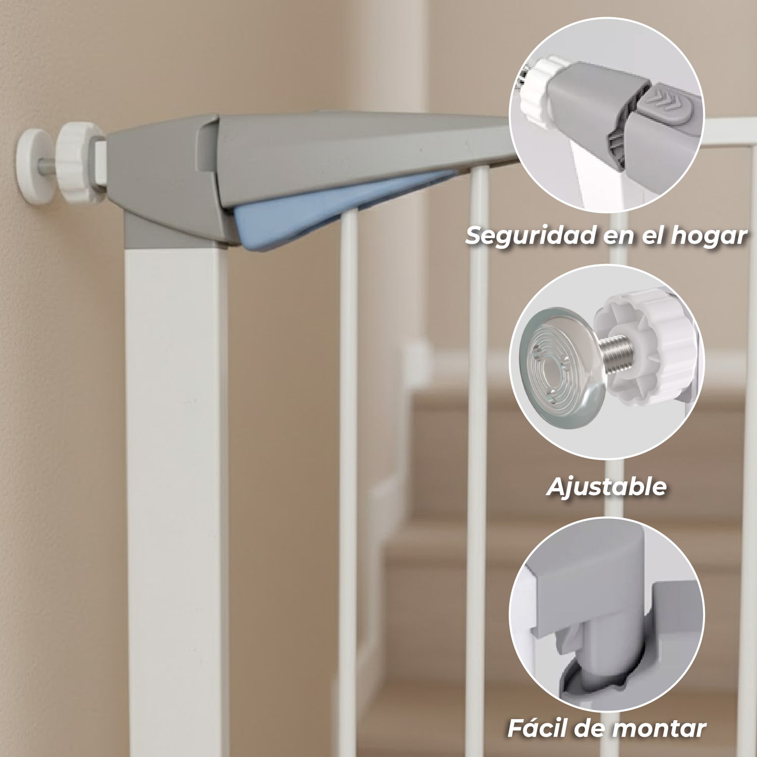 REJA SEGURIDAD MUNDO ONLINE BLANCO PARA ESCALERA PUERTA BEBE MASCOTAS - 4