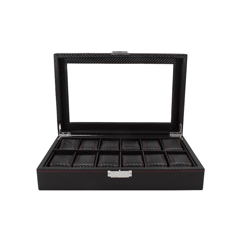 CAJA ORGANIZADORA 12 RELOJES DE LUJO NEGRO CON ROJO - 1