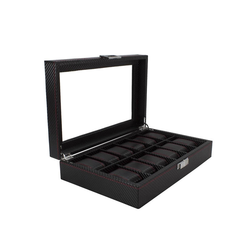 CAJA ORGANIZADORA 12 RELOJES DE LUJO NEGRO CON ROJO - 2