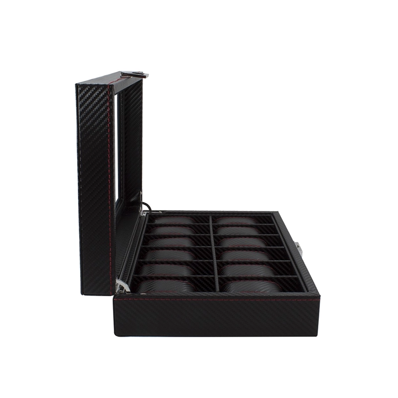 CAJA ORGANIZADORA 12 RELOJES DE LUJO NEGRO CON ROJO - 3