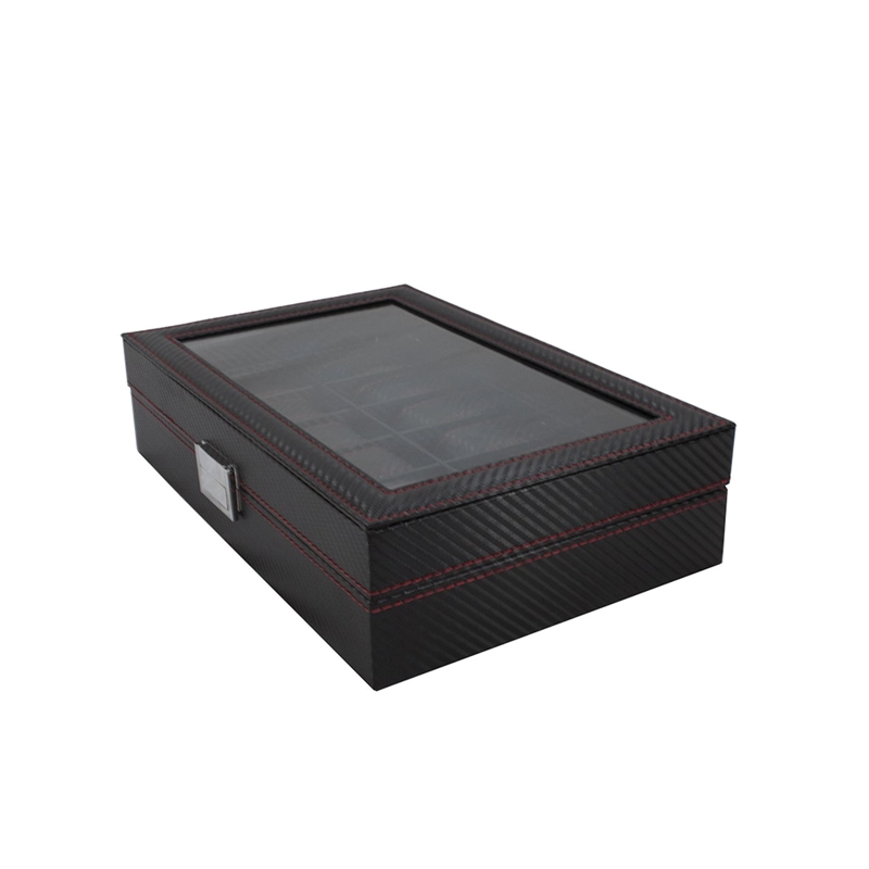 CAJA ORGANIZADORA 12 RELOJES DE LUJO NEGRO CON ROJO - 4