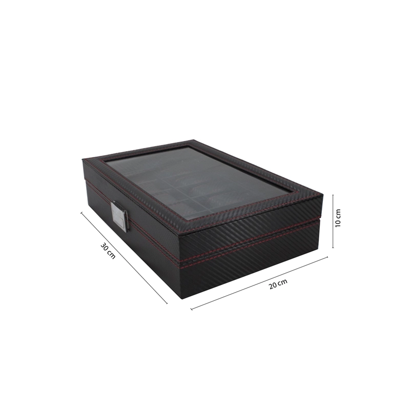 CAJA ORGANIZADORA 12 RELOJES DE LUJO NEGRO CON ROJO - 7