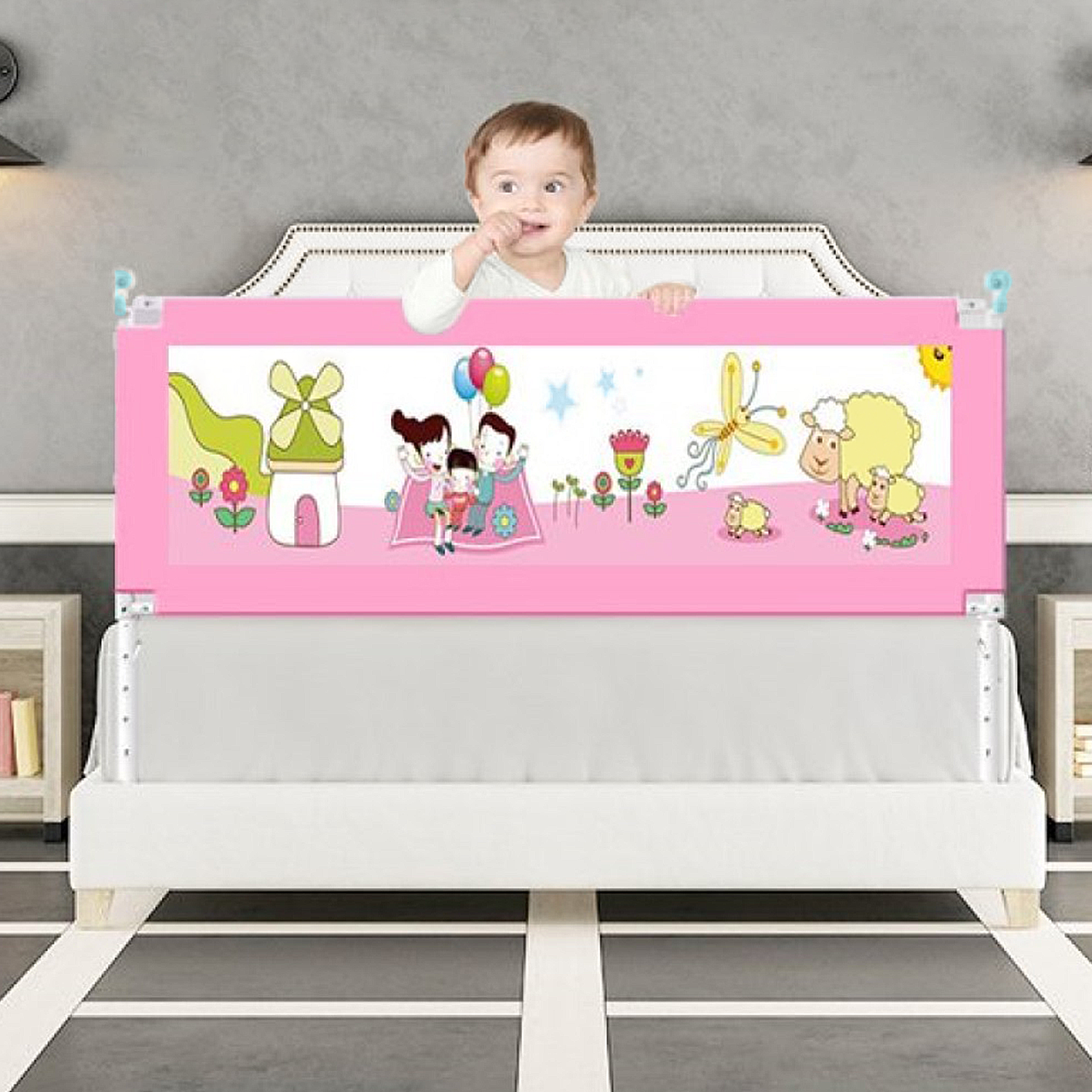BARANDA CAMA SEGURIDAD MUNDO ONLINE ROSADO BEBE PLEGABLE 180 CM - 3