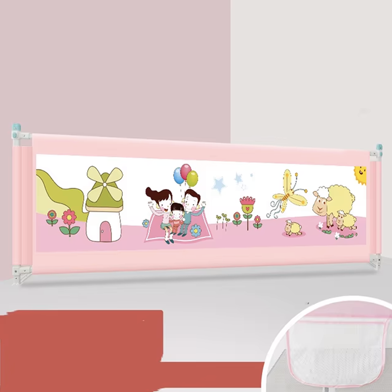 BARANDA CAMA SEGURIDAD MUNDO ONLINE ROSADO BEBE PLEGABLE 180 CM - 6