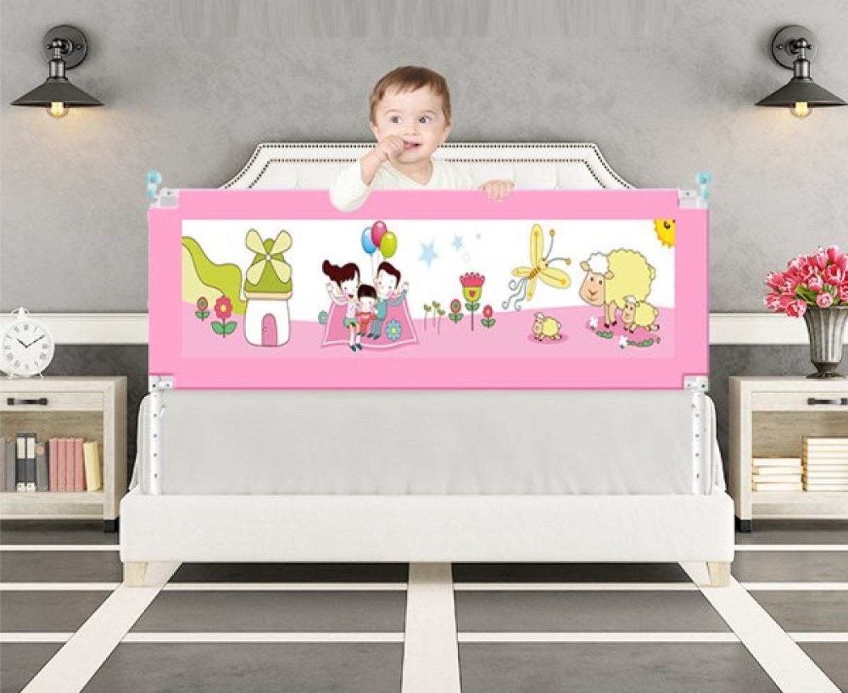 BARANDA CAMA SEGURIDAD MUNDO ONLINE ROSADO BEBE PLEGABLE 150CM - 3