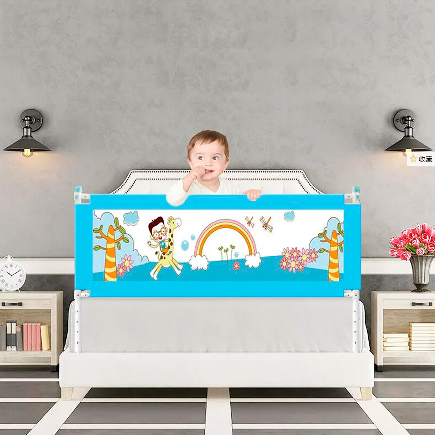 BARANDA CAMA SEGURIDAD MUNDO ONLINE CELESTE BEBE PLEGABLE 180CM - 4
