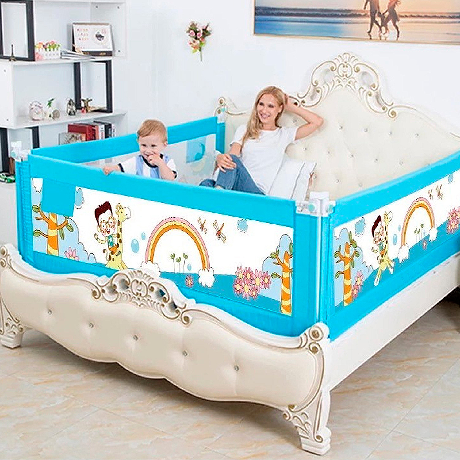 BARANDA CAMA SEGURIDAD MUNDO ONLINE CELESTE BEBE PLEGABLE 180CM - 6