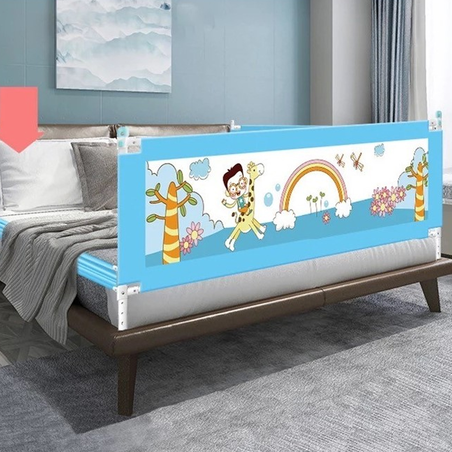 BARANDA CAMA SEGURIDAD MUNDO ONLINE CELESTE BEBE PLEGABLE 150 CM - 2