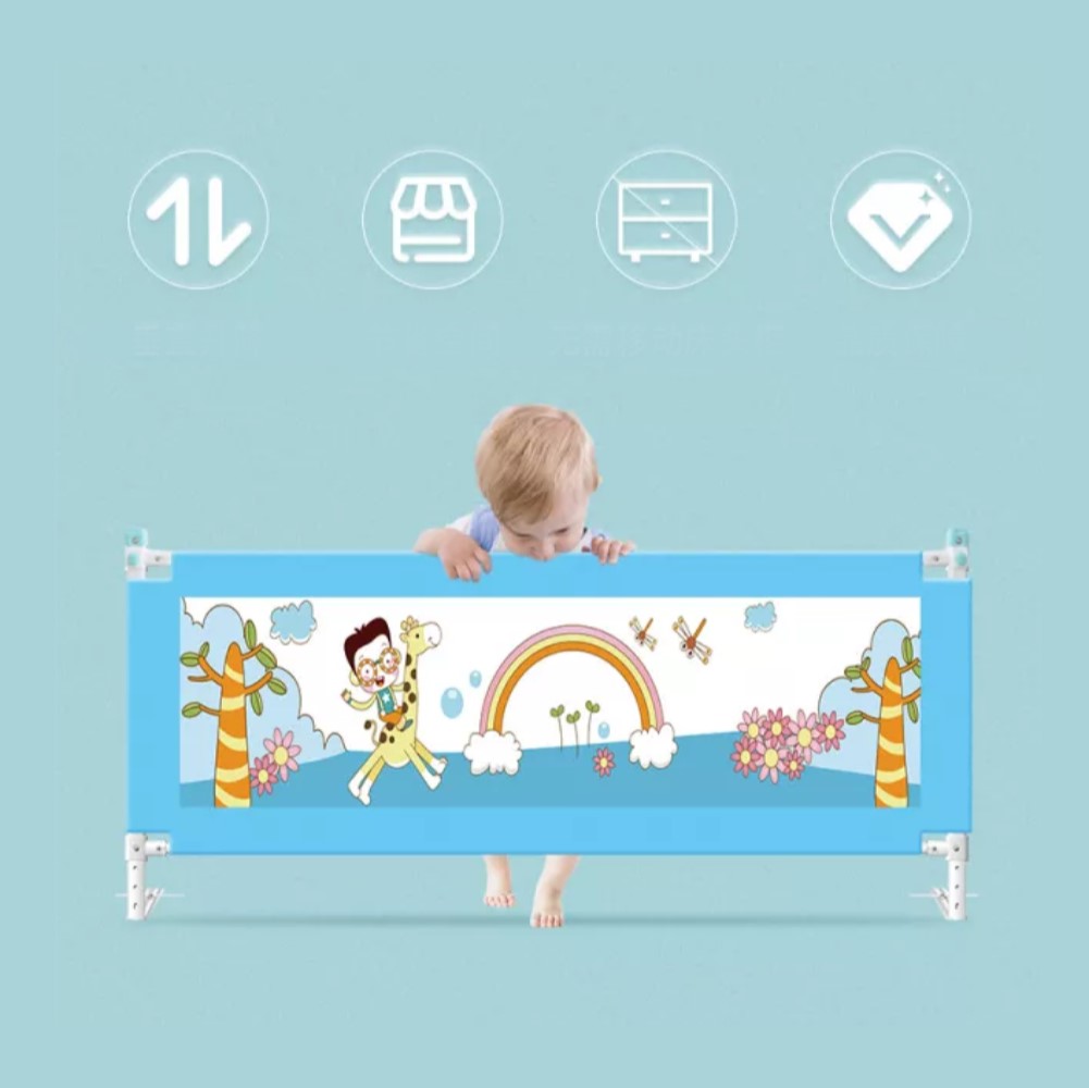 BARANDA CAMA SEGURIDAD MUNDO ONLINE CELESTE BEBE PLEGABLE 150 CM - 3