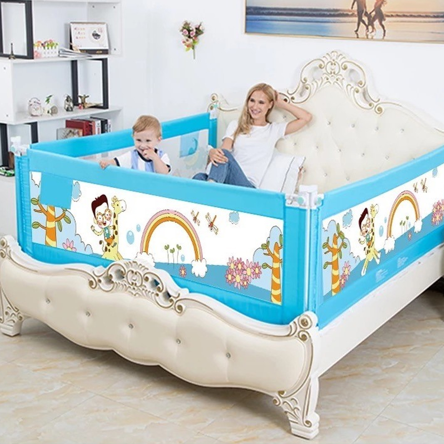 BARANDA CAMA SEGURIDAD MUNDO ONLINE CELESTE BEBE PLEGABLE 150 CM - 5