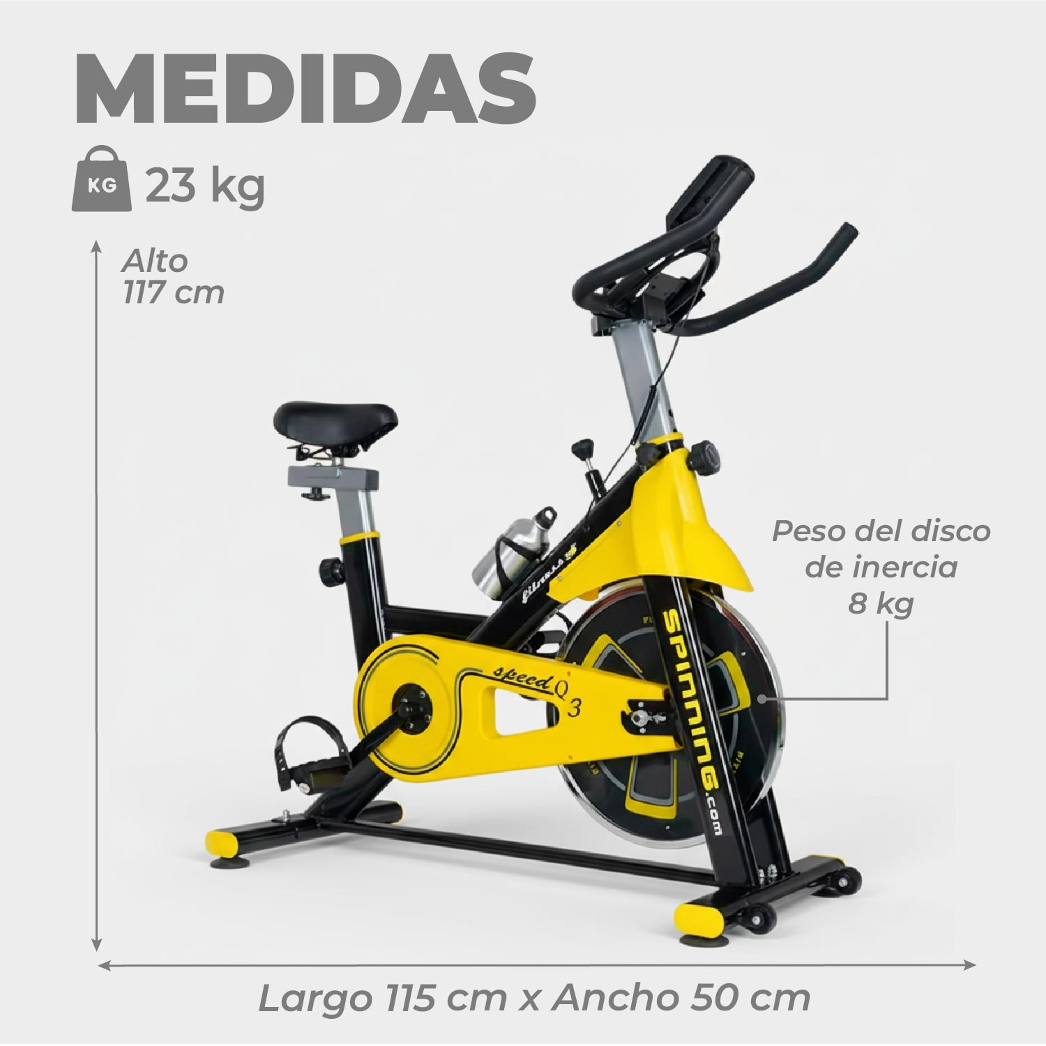 BICICLETA SPINNING PROFESIONAL Q3 PRO 8 KG + MONITOR - 3