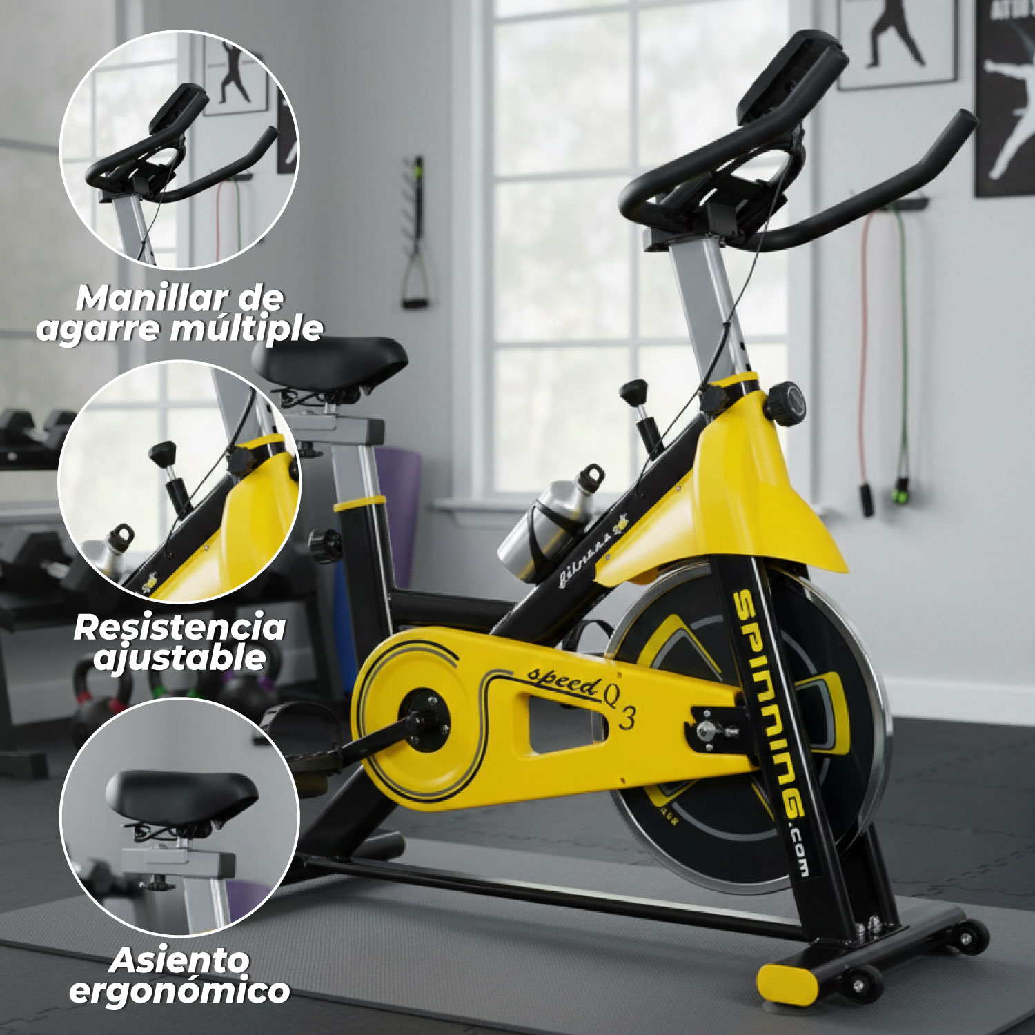 BICICLETA SPINNING PROFESIONAL Q3 PRO 8 KG + MONITOR - 4