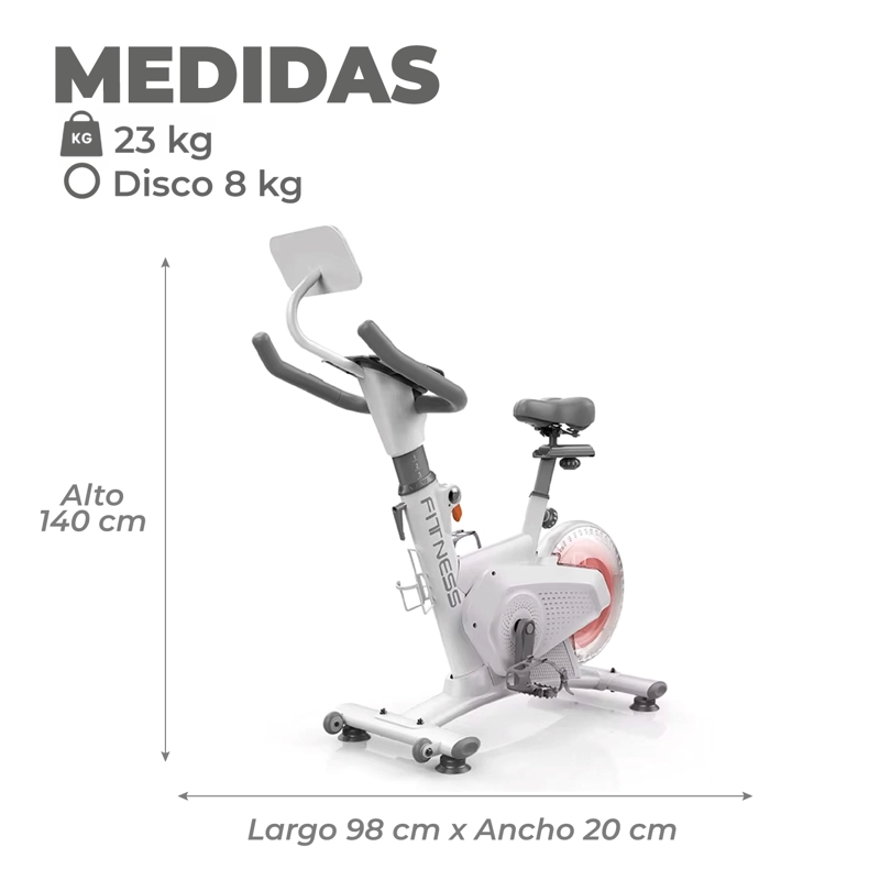 BICICLETA SPINNING MAGNETICA PROFESIONAL K11 8 KG COLOR BLANCO - 4