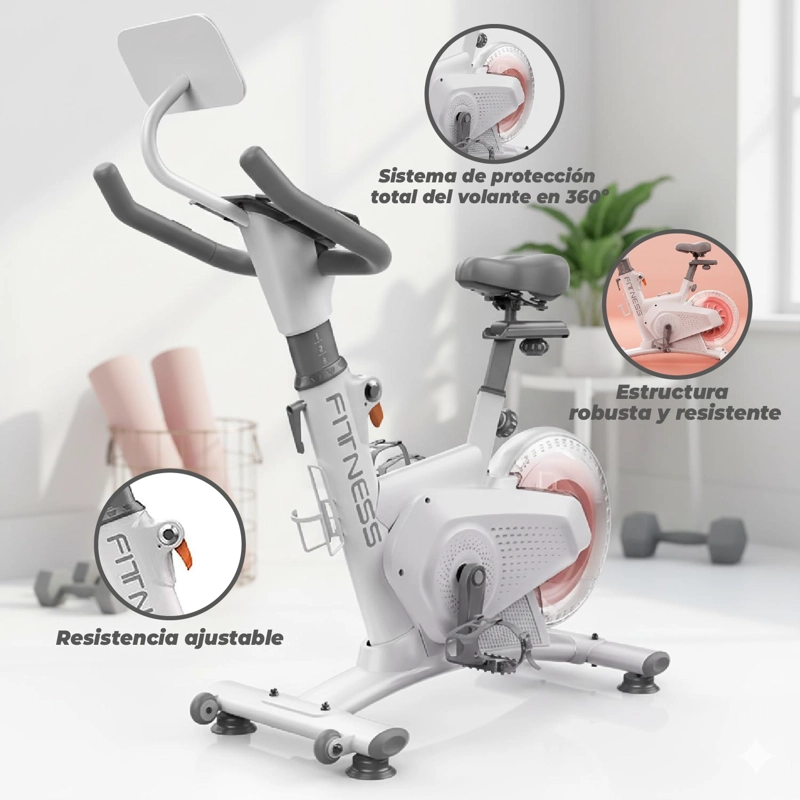 BICICLETA SPINNING MAGNETICA PROFESIONAL K11 8 KG COLOR BLANCO - 5