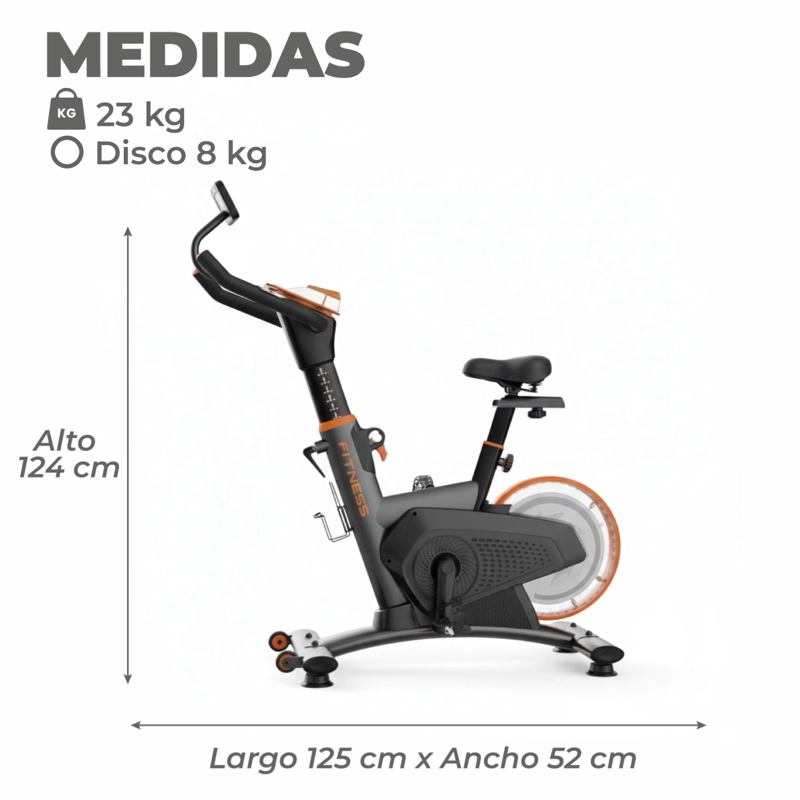BICICLETA SPINNING MAGNETICA PROFESIONAL K12 8 KG COLOR NEGRO - 3