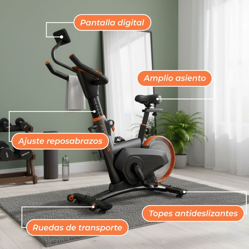 BICICLETA SPINNING MAGNETICA PROFESIONAL K12 8 KG COLOR NEGRO - 6