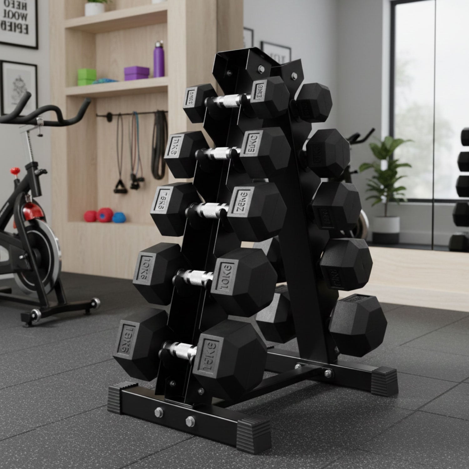 SET MANCUERNAS 75 KILOS HEXAGONALES + RACK PROFESIONAL - 2