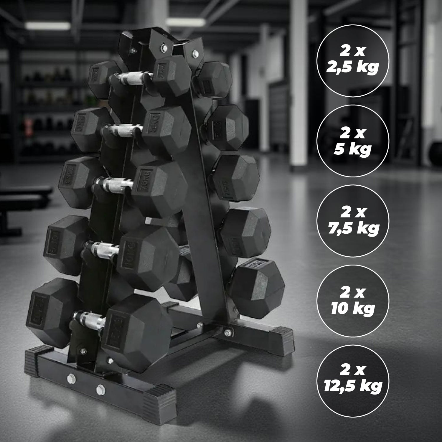 SET MANCUERNAS 75 KILOS HEXAGONALES + RACK PROFESIONAL - 4