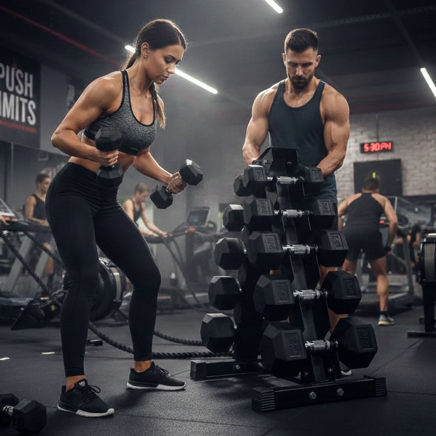 SET MANCUERNAS 75 KILOS HEXAGONALES + RACK PROFESIONAL - 5