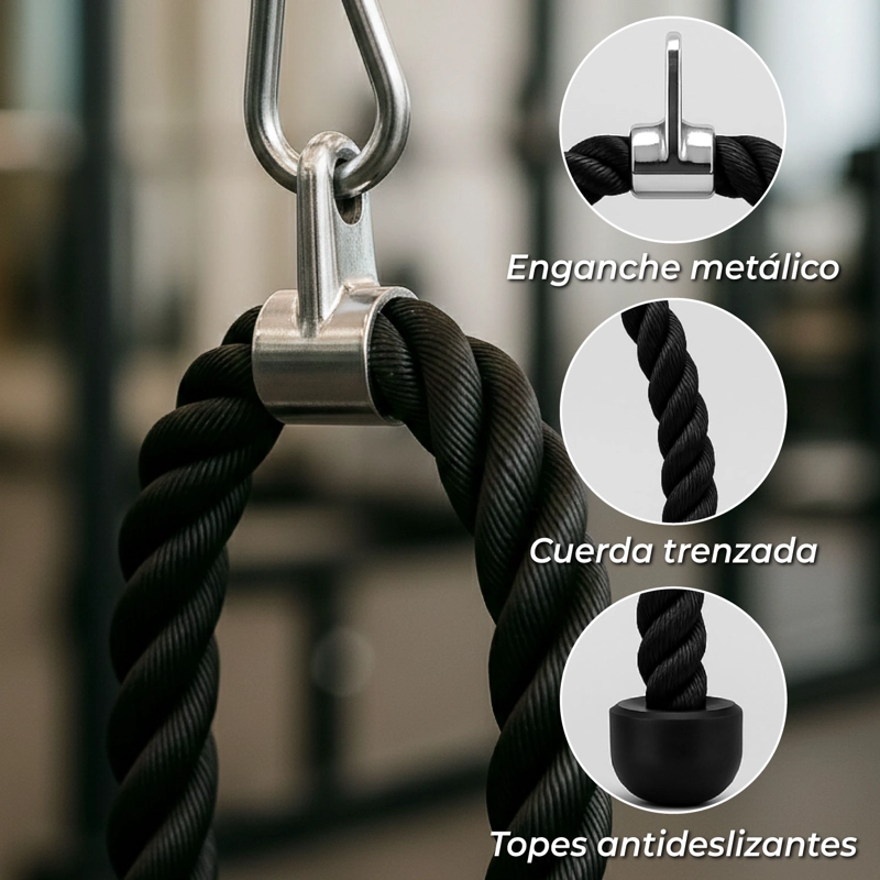 CUERDA SOGA PARA TRICEP, BICEP, POLEA, MANCUERNAS GYM - 4