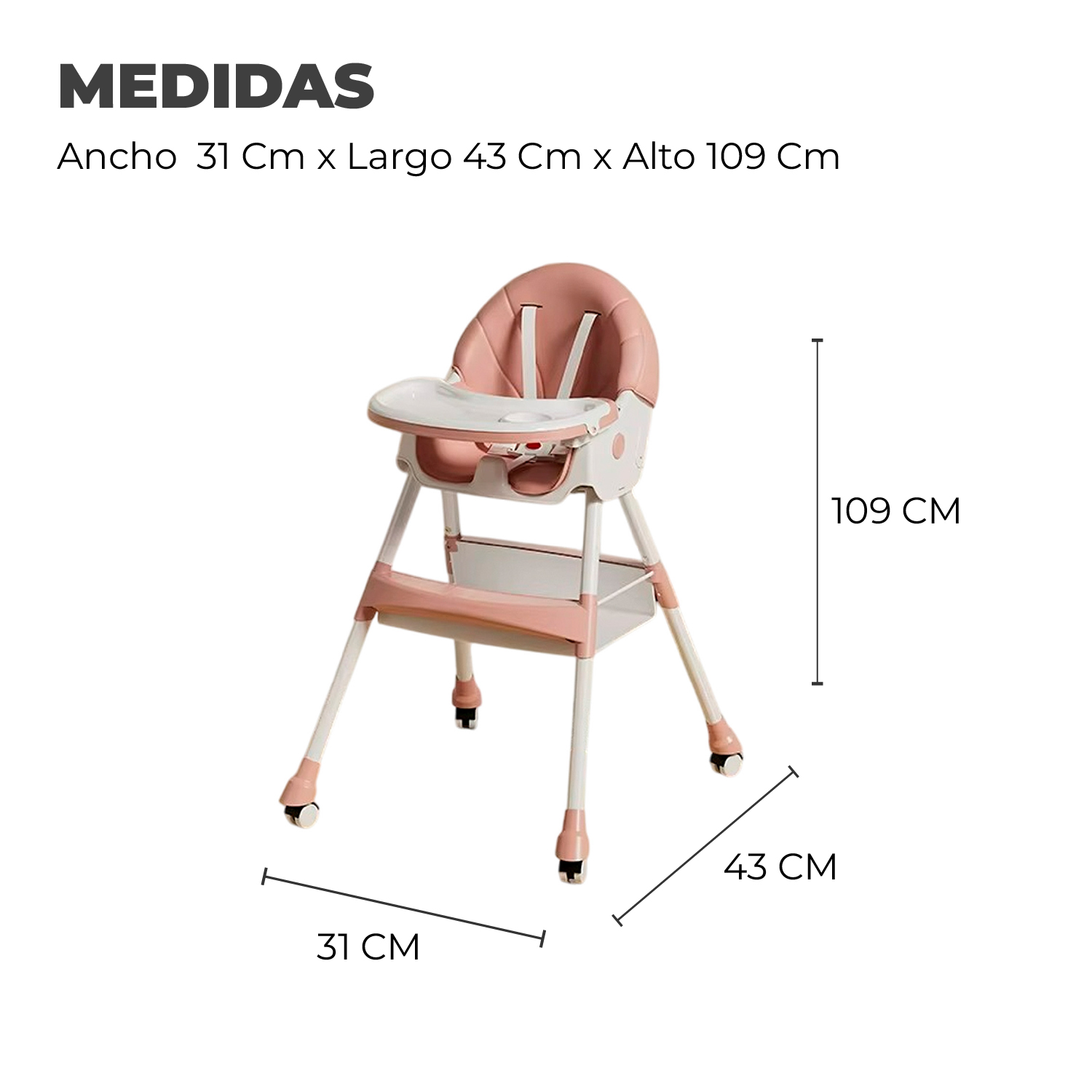 SILLA COMER BEBE DOBLE ALTURA SAFE BABY - ROSA - 2