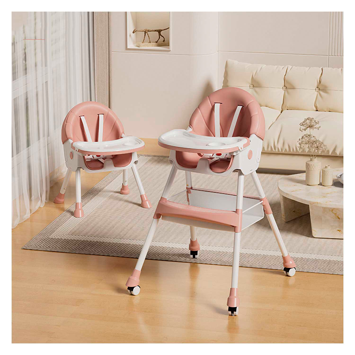 SILLA COMER BEBE DOBLE ALTURA SAFE BABY - ROSA - 3