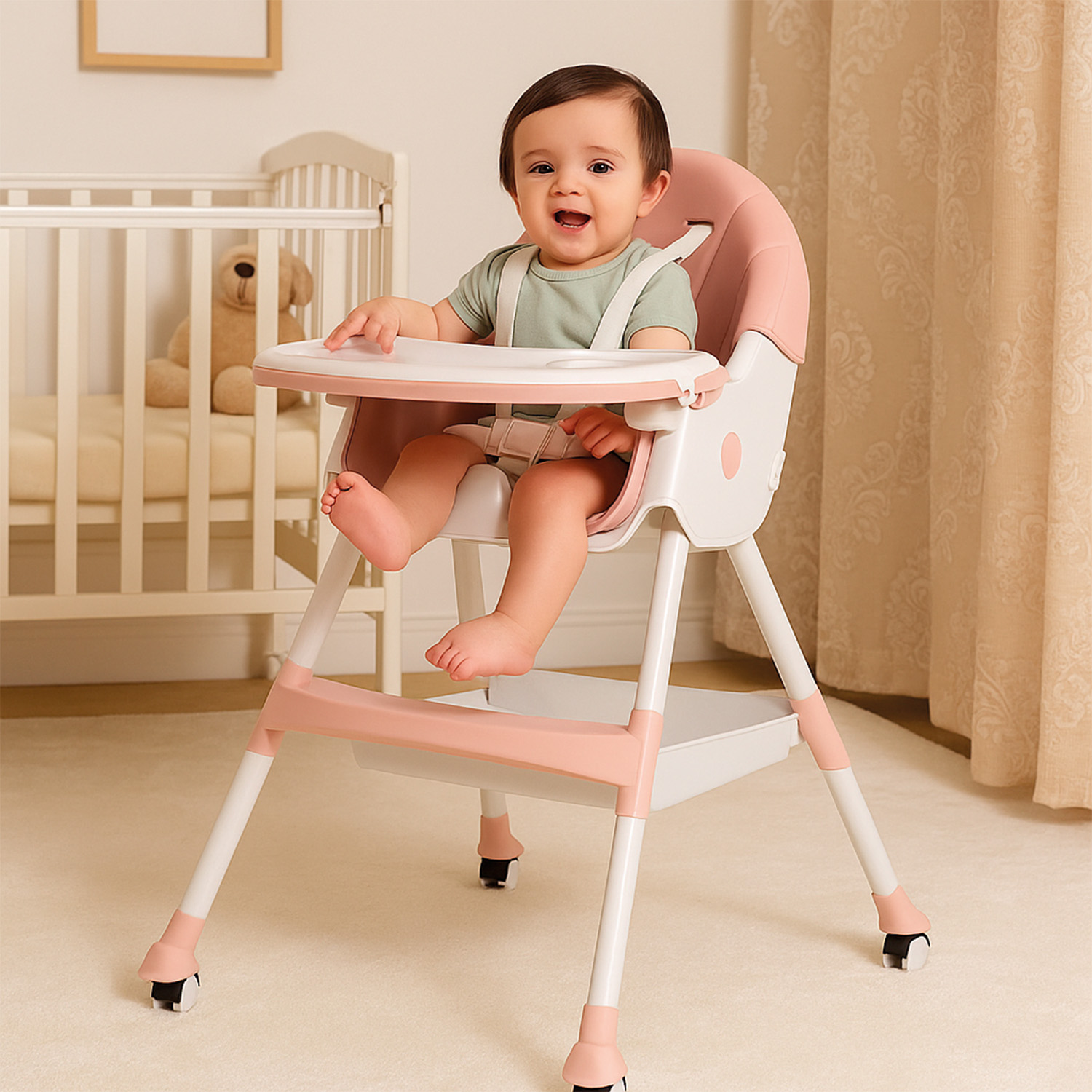 SILLA COMER BEBE DOBLE ALTURA SAFE BABY - ROSA - 6