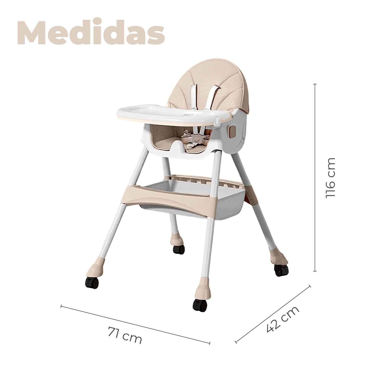 SILLA COMER BEBE DOBLE ALTURA SAFE BABY - BEIGE - 2