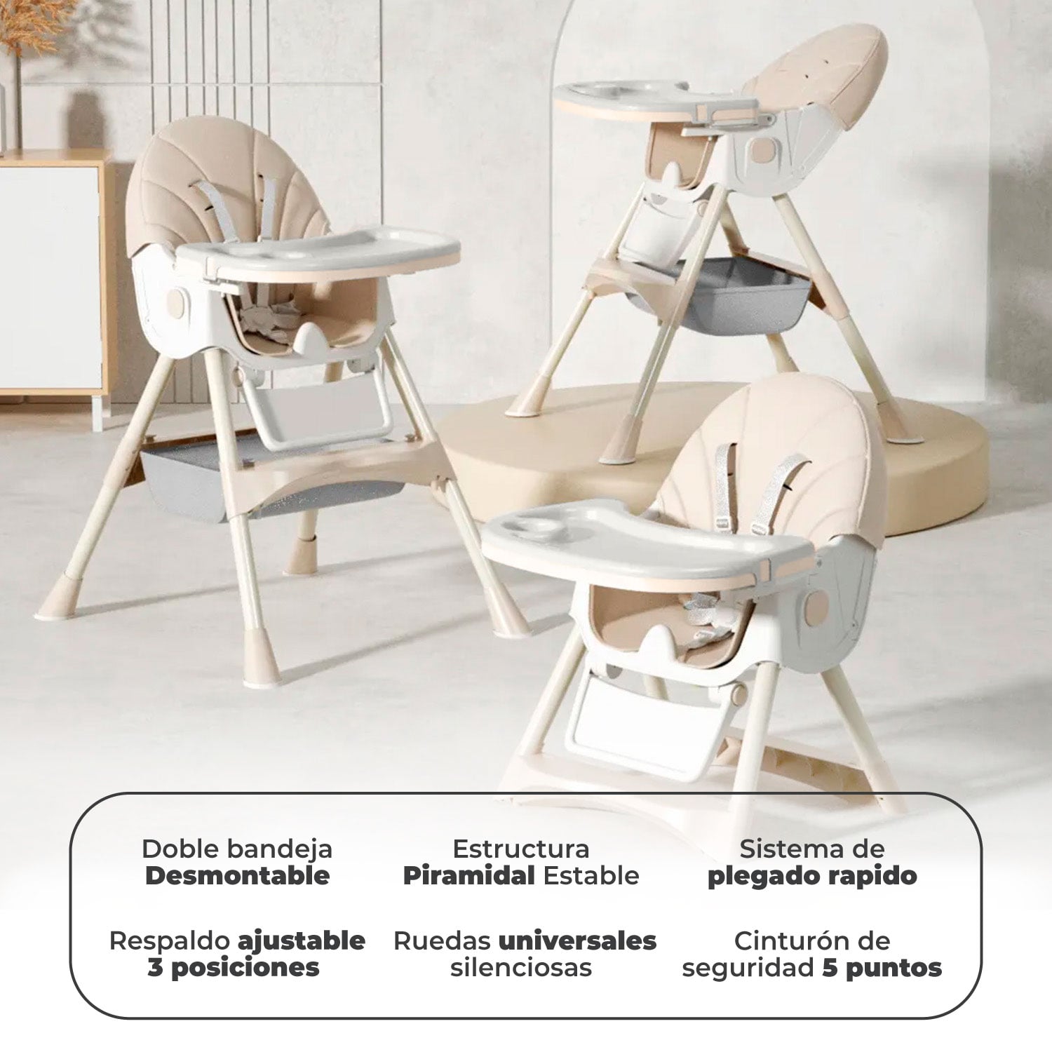 SILLA COMER BEBE DOBLE ALTURA SAFE BABY - BEIGE - 3